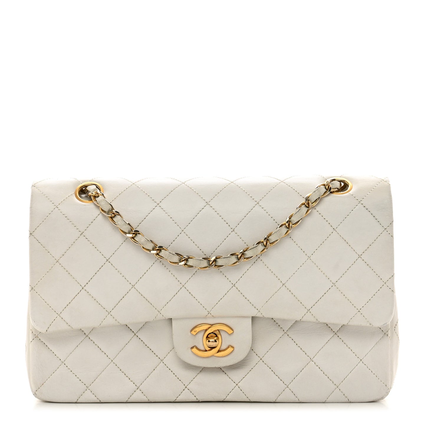 Lambskin Quilted Medium Double Flap White