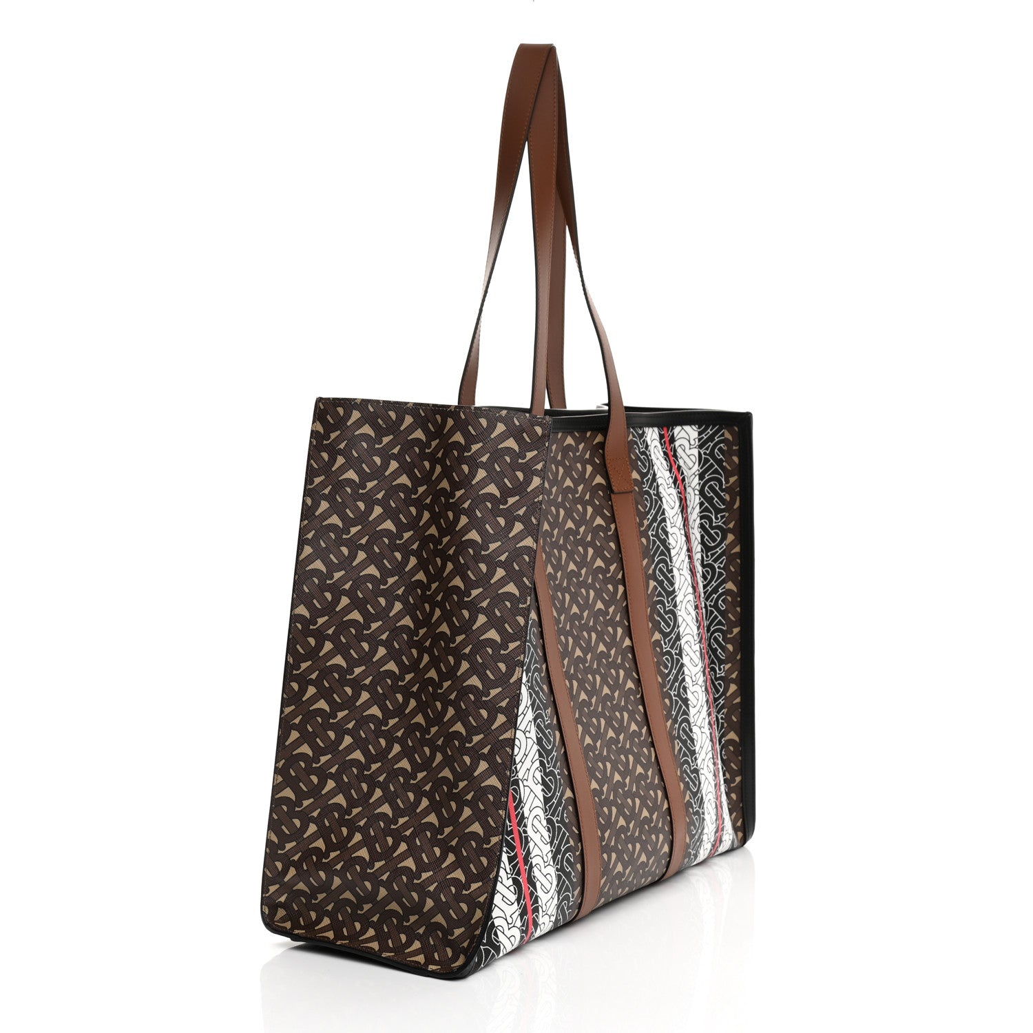 Burberry E-Canvas Monogram Stripe Book Tote Bridle Brown 5 of 13