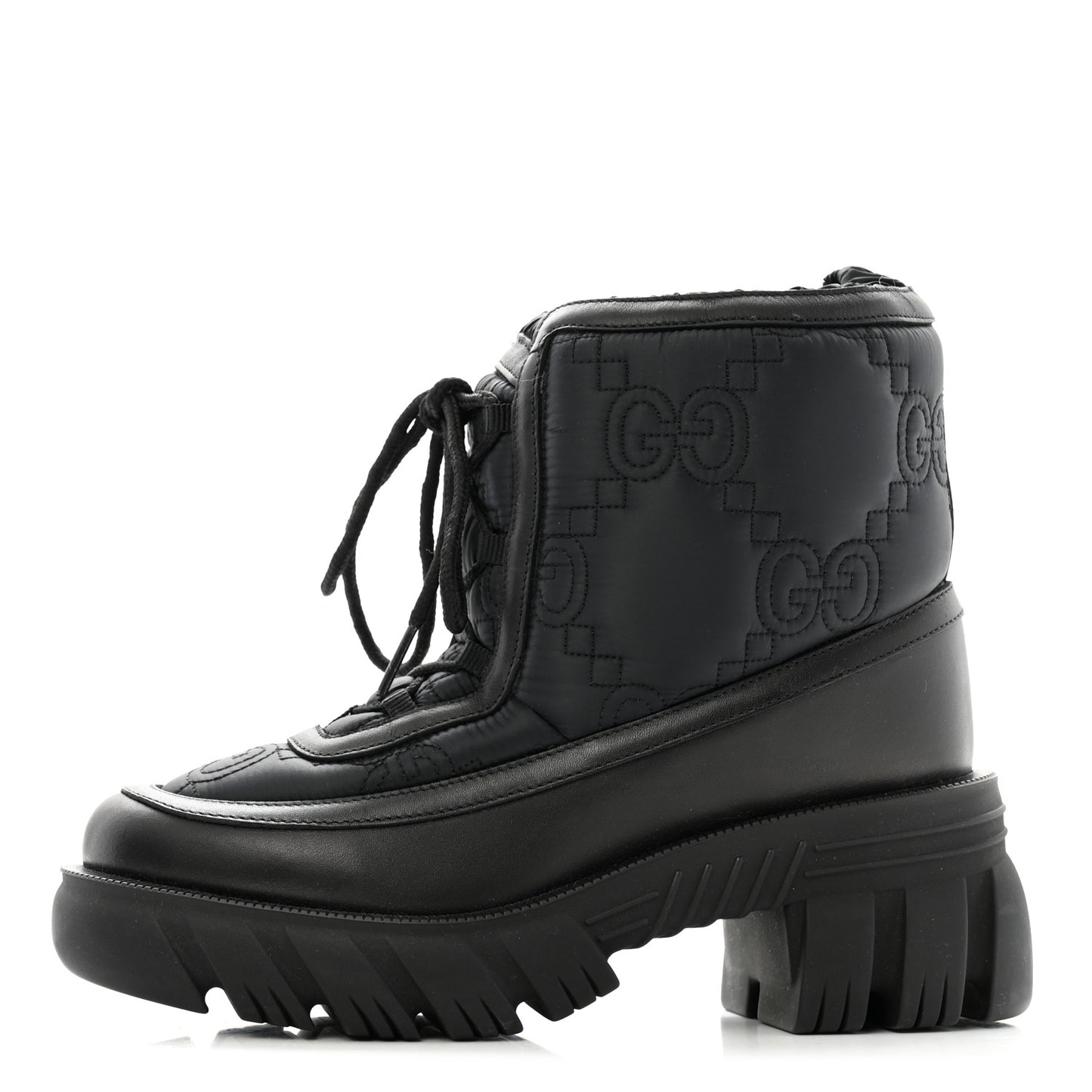 Nylon Calfskin GG Matelasse Lace Up Platform Ankle Boots 37 Black