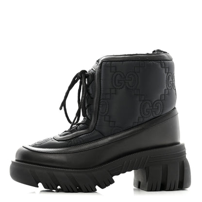 Gucci Nylon Calfskin GG Matelasse Lace Up Platform Ankle Boots 37 Black 1 of 10