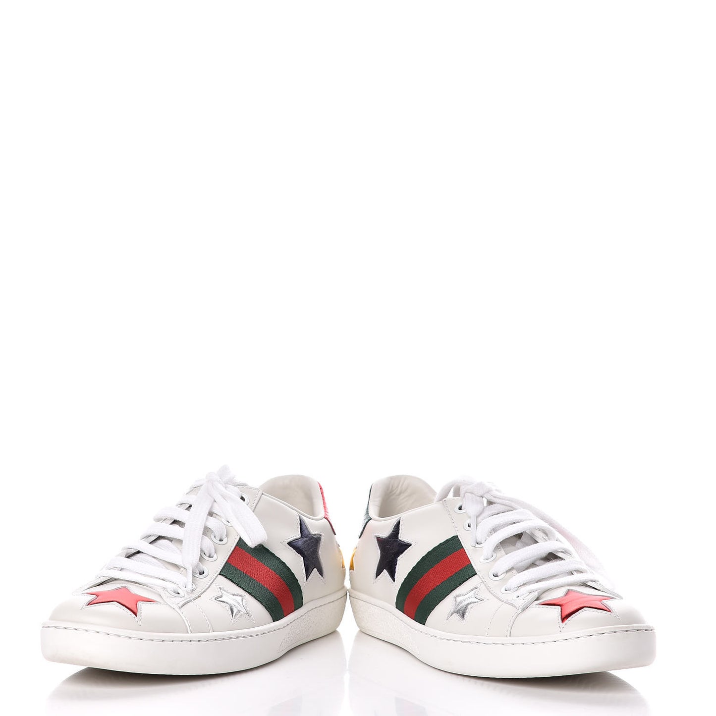 Calfskin Ayers Web Star Embroidered Womens Ace Sneakers 36 White Multi