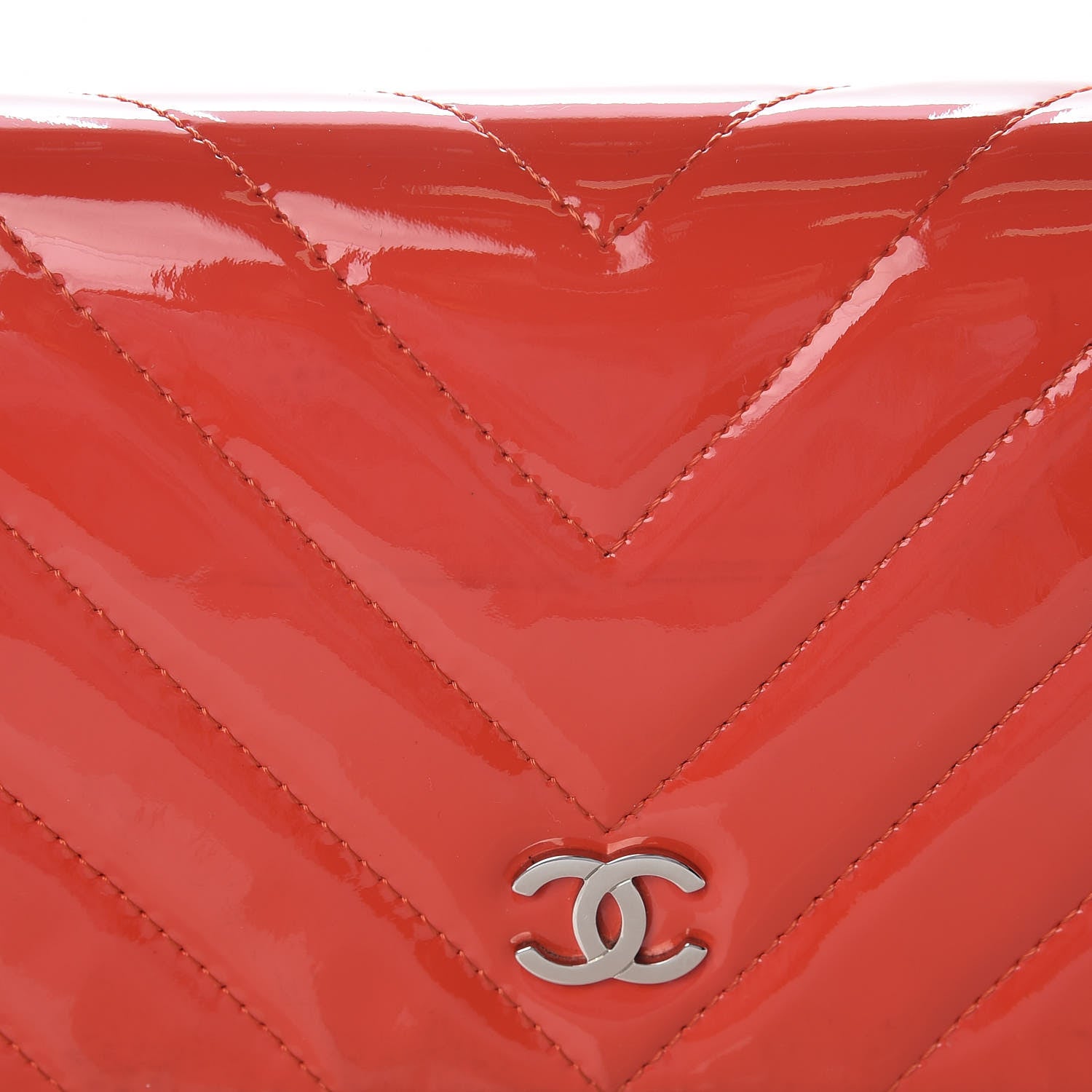 Chanel Patent Calfskin Chevron Quilted Wallet On Chain WOC Red 9 of 12
