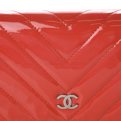 Chanel Patent Calfskin Chevron Quilted Wallet On Chain WOC Red 9 of 12