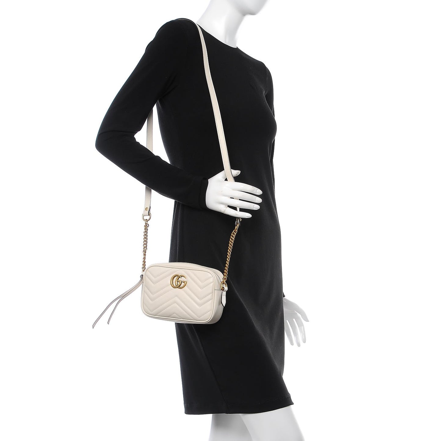 Calfskin Matelasse Mini GG Marmont Chain Shoulder Bag White