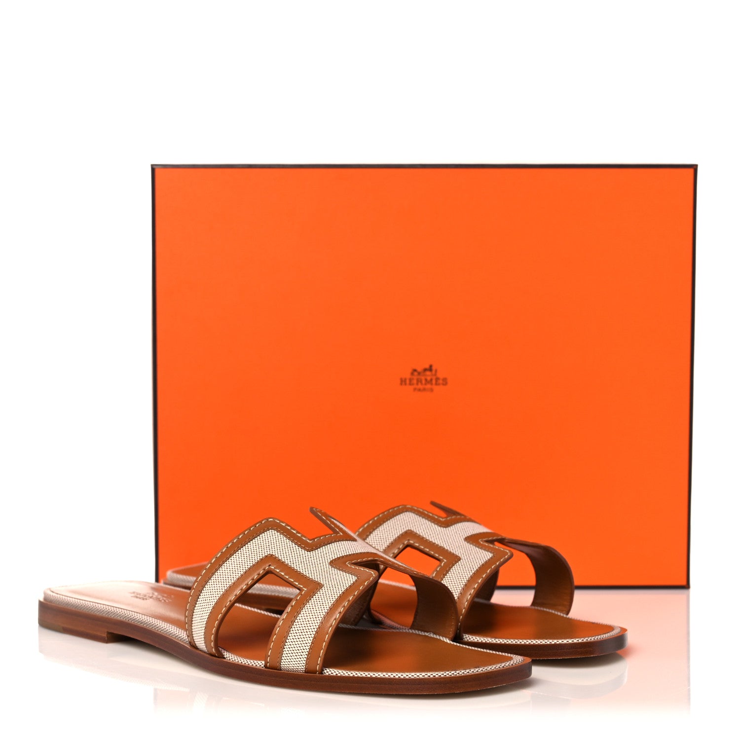 Hermes Calfskin Canvas Oran Sandals 41 Noisette Beige Dore 10 of 10