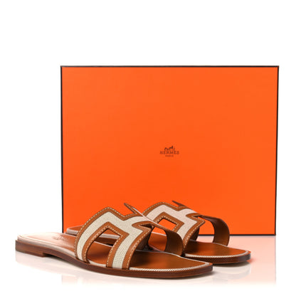 Hermes Calfskin Canvas Oran Sandals 41 Noisette Beige Dore 10 of 10