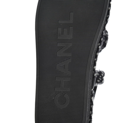 Chanel Cord Lambskin Quilted Logo Sandals 39 Black White 7 of 9