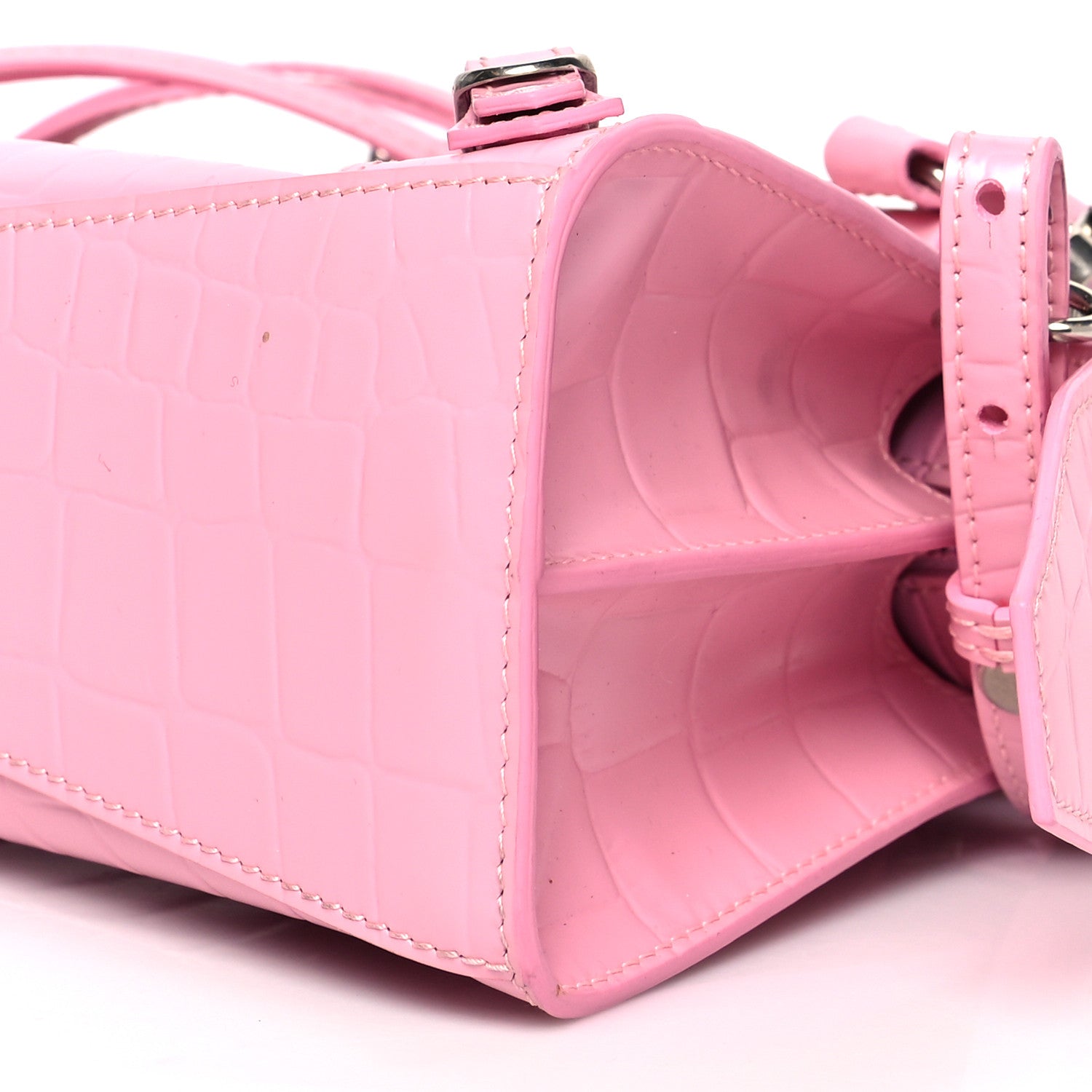Balenciaga Semi Shiny Calfskin Crocodile Embossed Neo Classic Silver Hardware Mini City Pink 9 of 9
