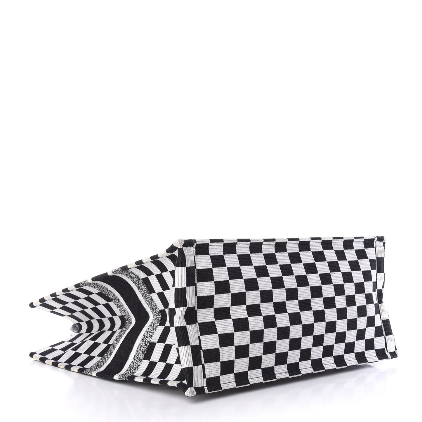Canvas Embroidered Checkered Book Tote Black White