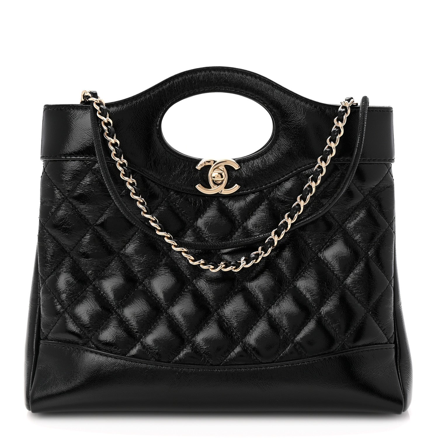 Chanel Shiny Crumpled Calfskin Quilted Mini 31 Shopping Bag Black 1 of 11