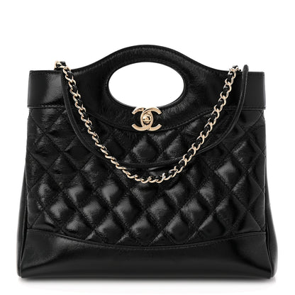 Chanel Shiny Crumpled Calfskin Quilted Mini 31 Shopping Bag Black 1 of 11