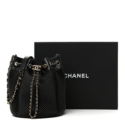 Chanel Lambskin Chevron Drawstring Bag Black 13 of 13