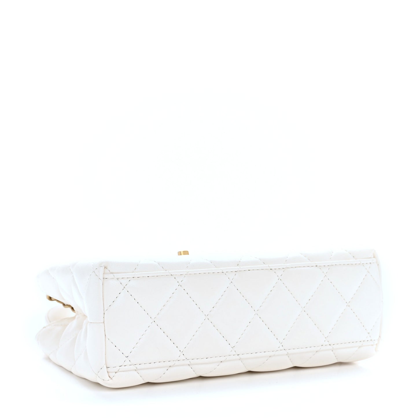 Shiny Aged Calfskin Quilted Nano Kelly Shopper White