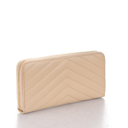 Saint Laurent Grain De Poudre Matelasse Chevron Monogram Zip Around Wallet Powder 3 of 8