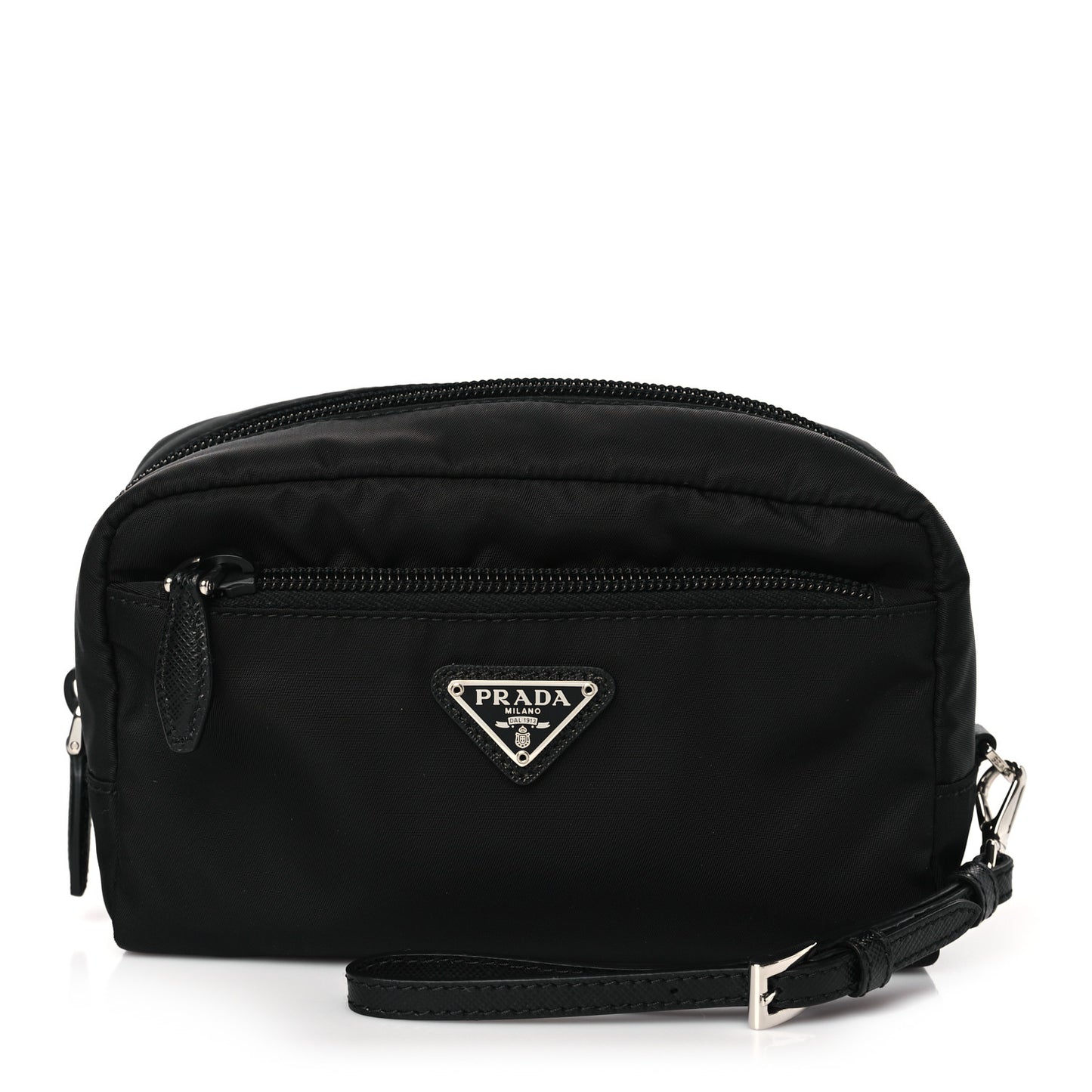 Re-Nylon Saffiano Pouch Wristlet Black