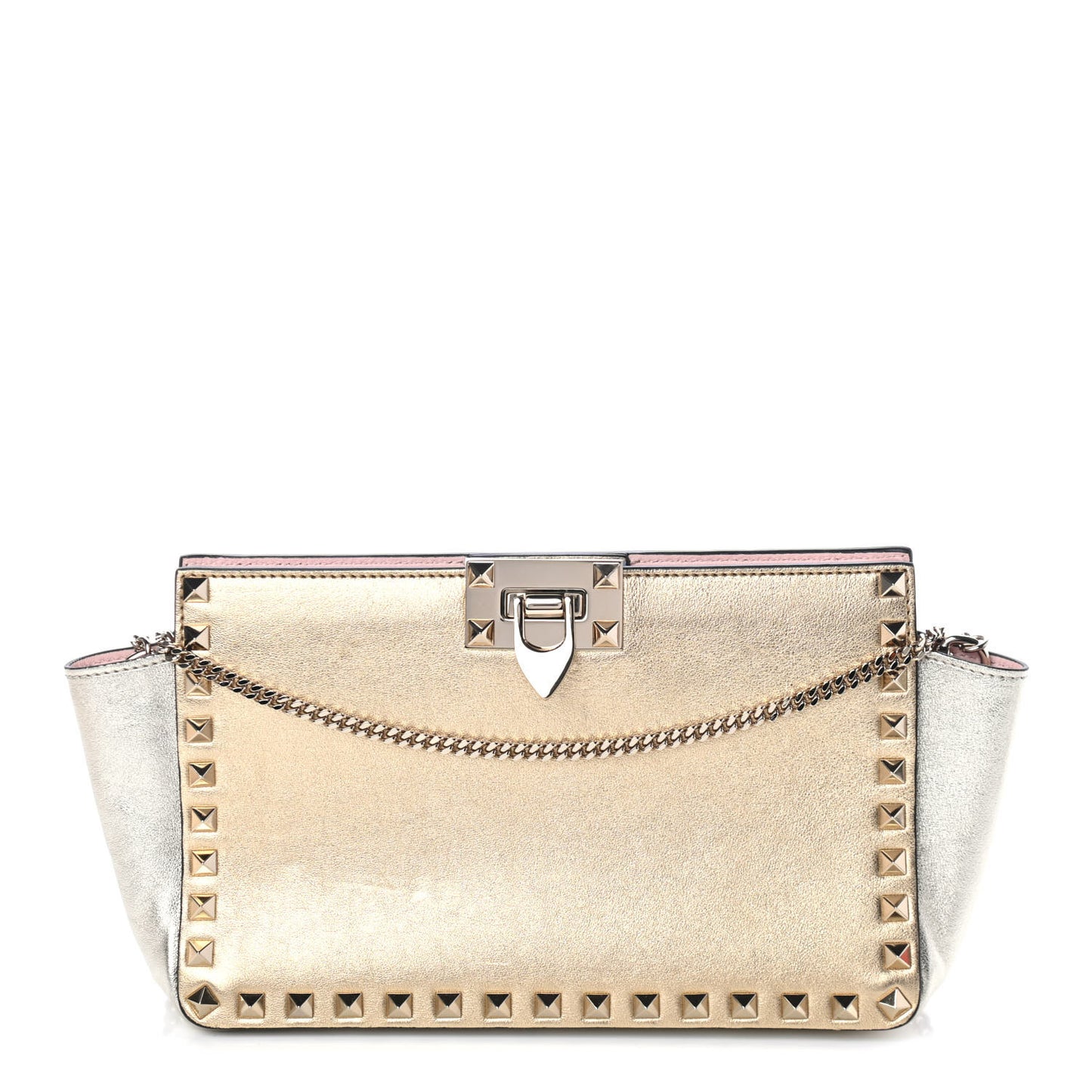 Metallic Calfskin Rockstud Mini Chain Shoulder Bag Multicolor
