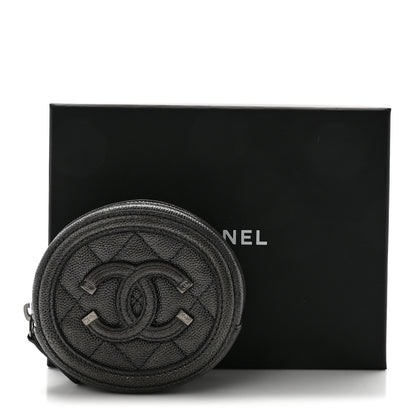 Chanel Metallic Caviar Quilted Filigree Zip Around Classic Coin Purse Dark Silver 8 of 8