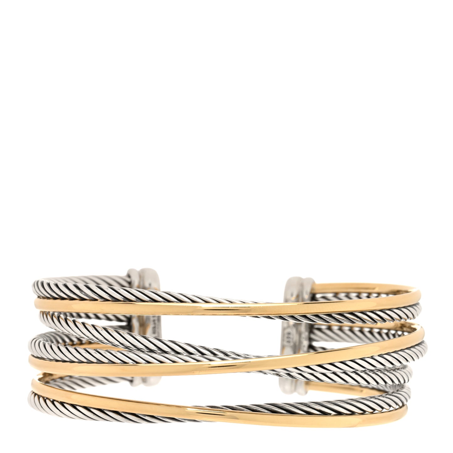 Sterling Silver 18K Yellow Gold 21mm Four Row Crossover Cuff Bracelet