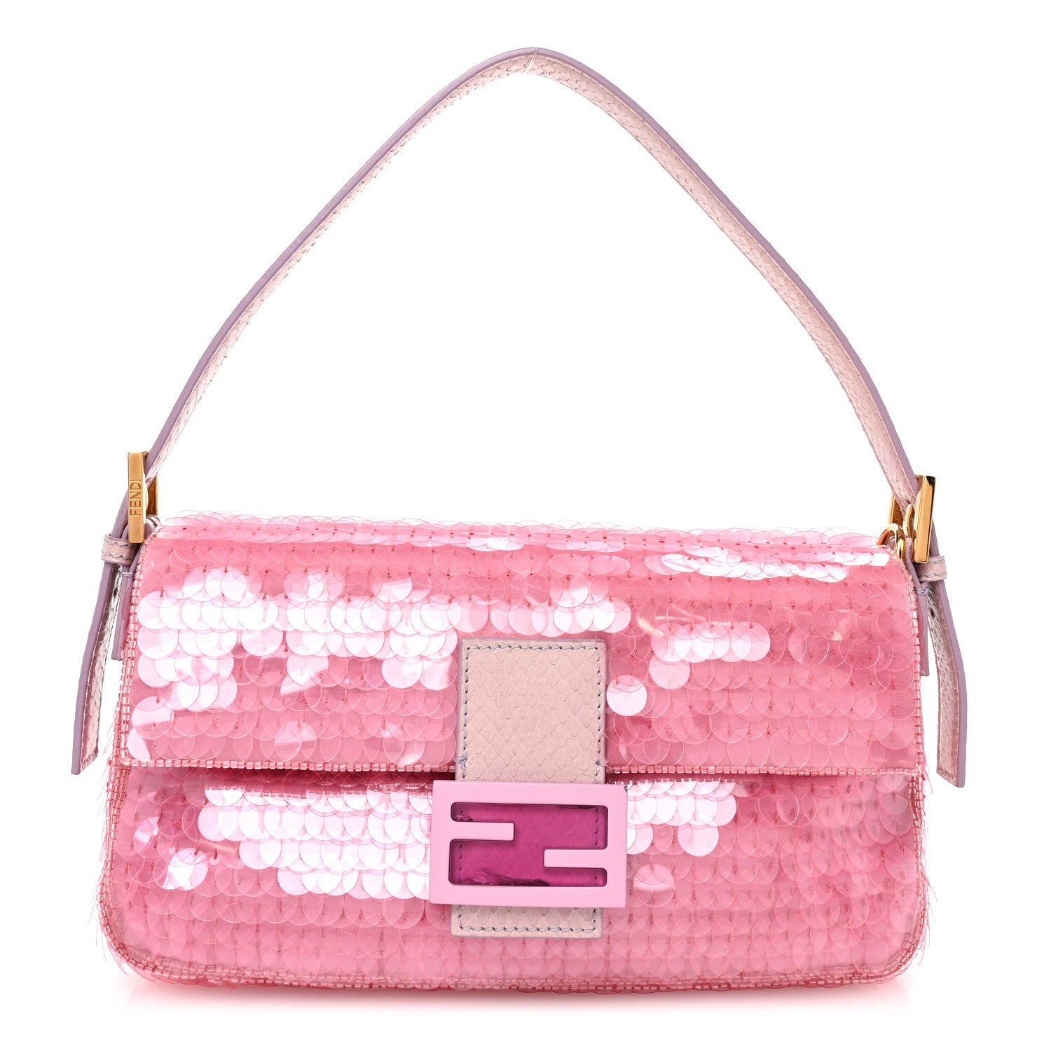 Fendi Satin Sequin Paillettes Bilics Lustre Snakeskin Medium Baguette 1997 Lavanda Glicine 1 of 9
