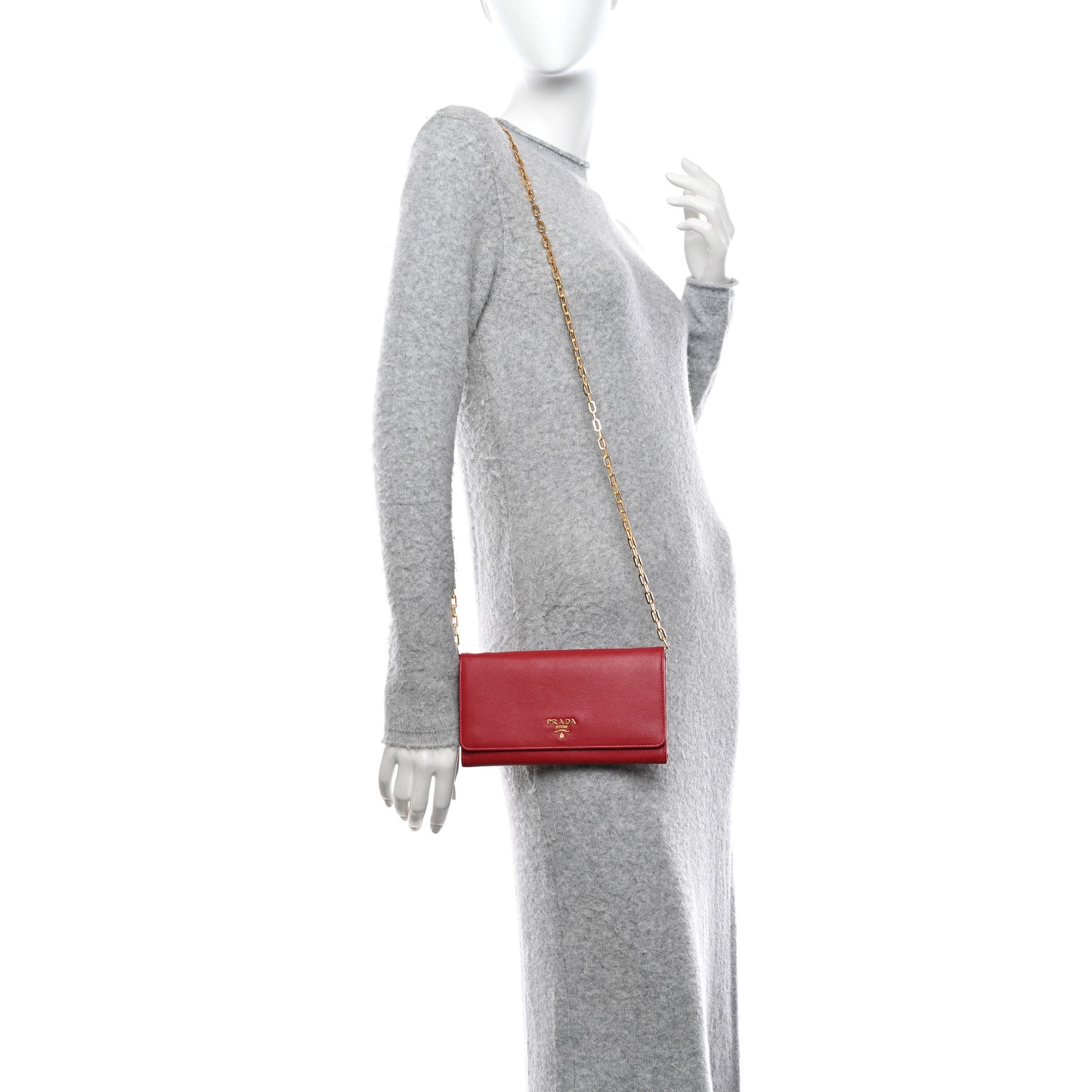 Saffiano Metal Large Chain Wallet Fuoco
