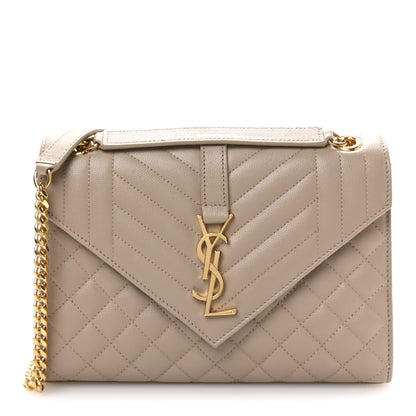 Saint Laurent Grain De Poudre Textured Mixed Matelasse Medium Triquilt Monogram Satchel Dark Beige 1 of 9
