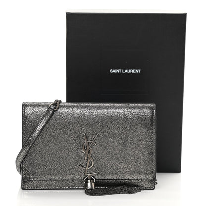 Saint Laurent Metallic Calfskin Classic Monogram Kate Tassel Chain Wallet Gun Metal 17 of 17