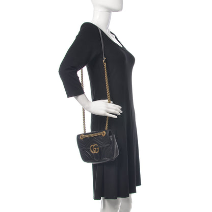 Gucci Calfskin Matelasse Mini GG Marmont Shoulder Bag Black 2 of 10