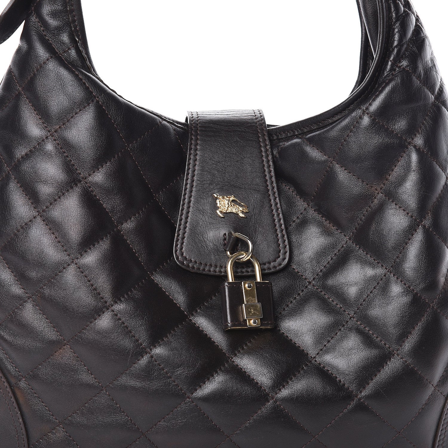 Burberry Calfskin Quilted Brook Hobo Dark Brown 9 of 9