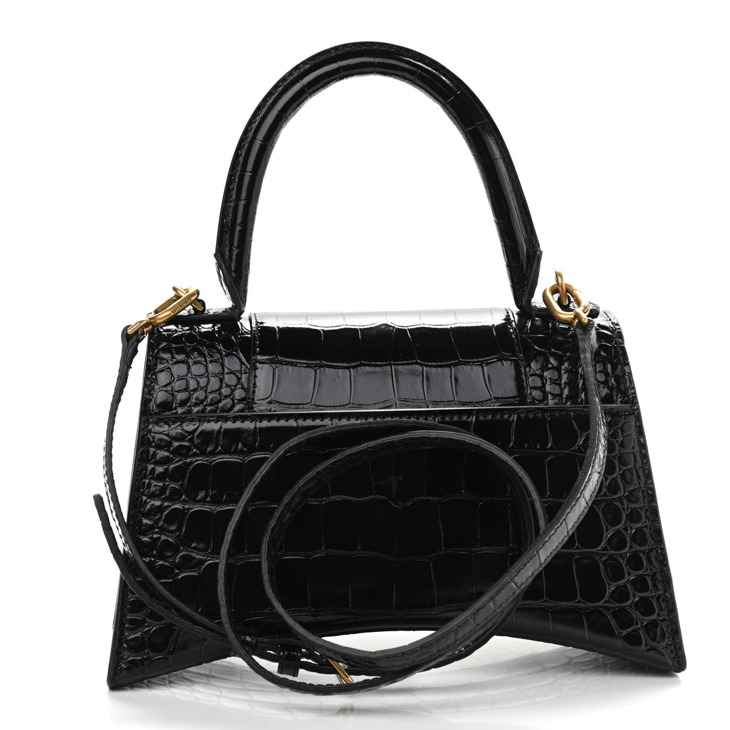 Balenciaga Shiny Calfskin Crocodile Embossed Small Hourglass Top Handle Bag Black 2 of 10