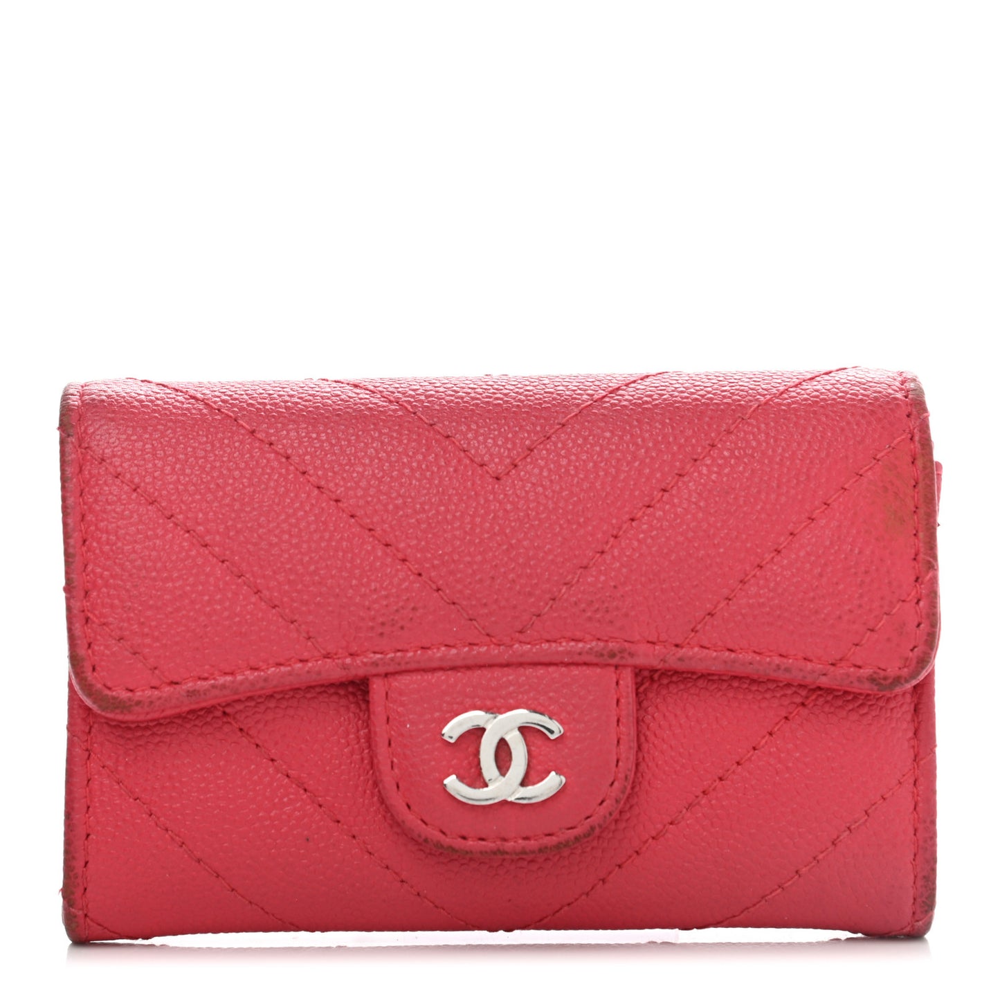 Caviar Chevron Quilted Flap Card Holder Red