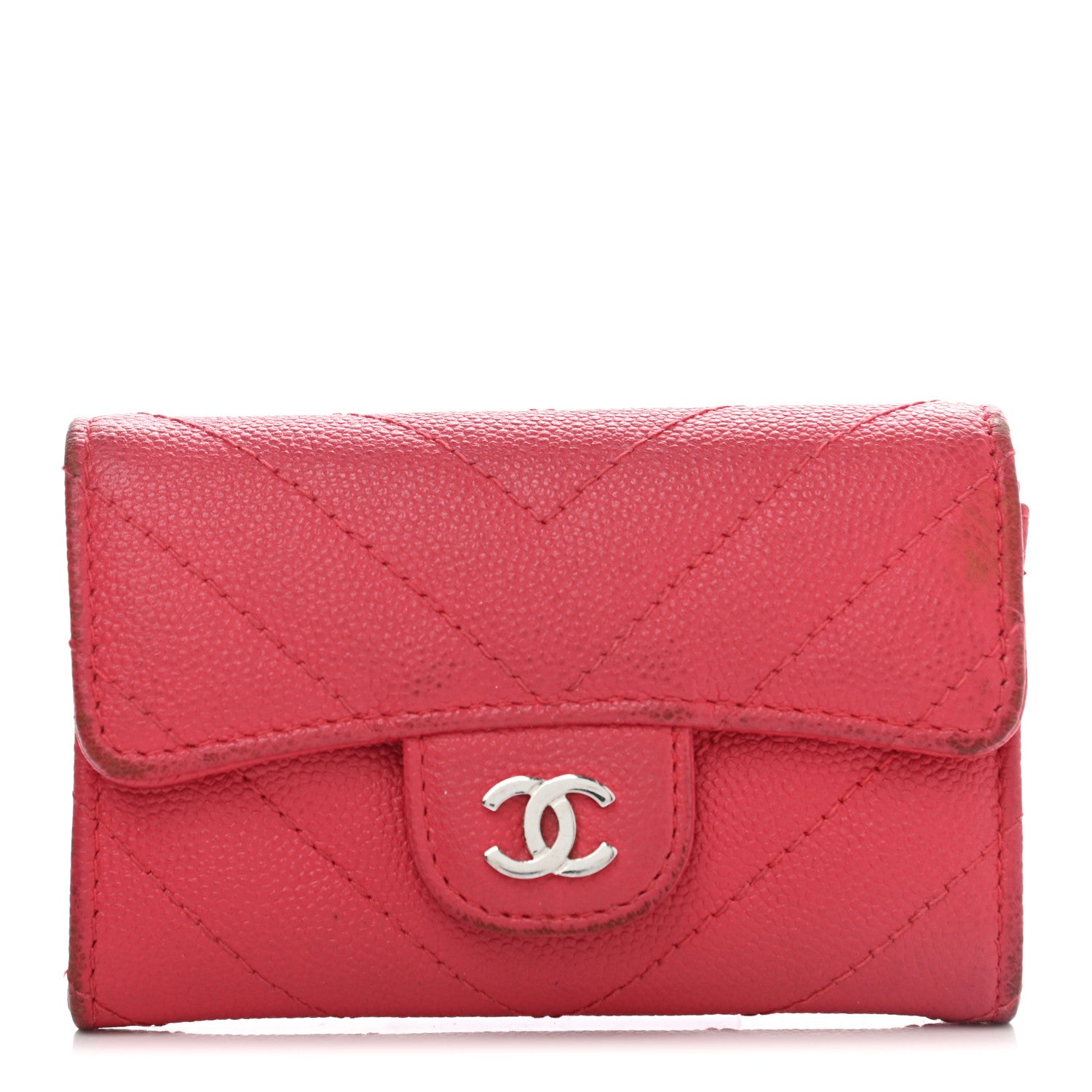 Chanel Caviar Chevron Quilted Flap Card Holder Red 1 of 11