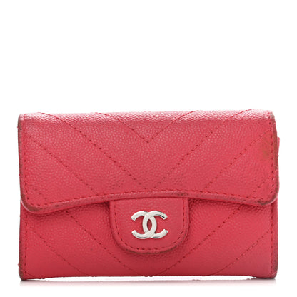 Chanel Caviar Chevron Quilted Flap Card Holder Red 1 of 11