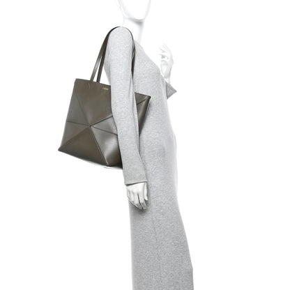 Loewe Shiny Calfskin Medium Puzzle Fold Tote Dark Khaki Green 2 of 9