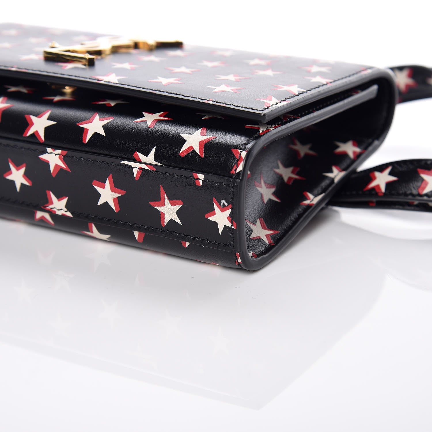 Saint Laurent Smooth Calfskin Star Print Monogram Kate Belt Bag Black Ivory Red 9 of 9