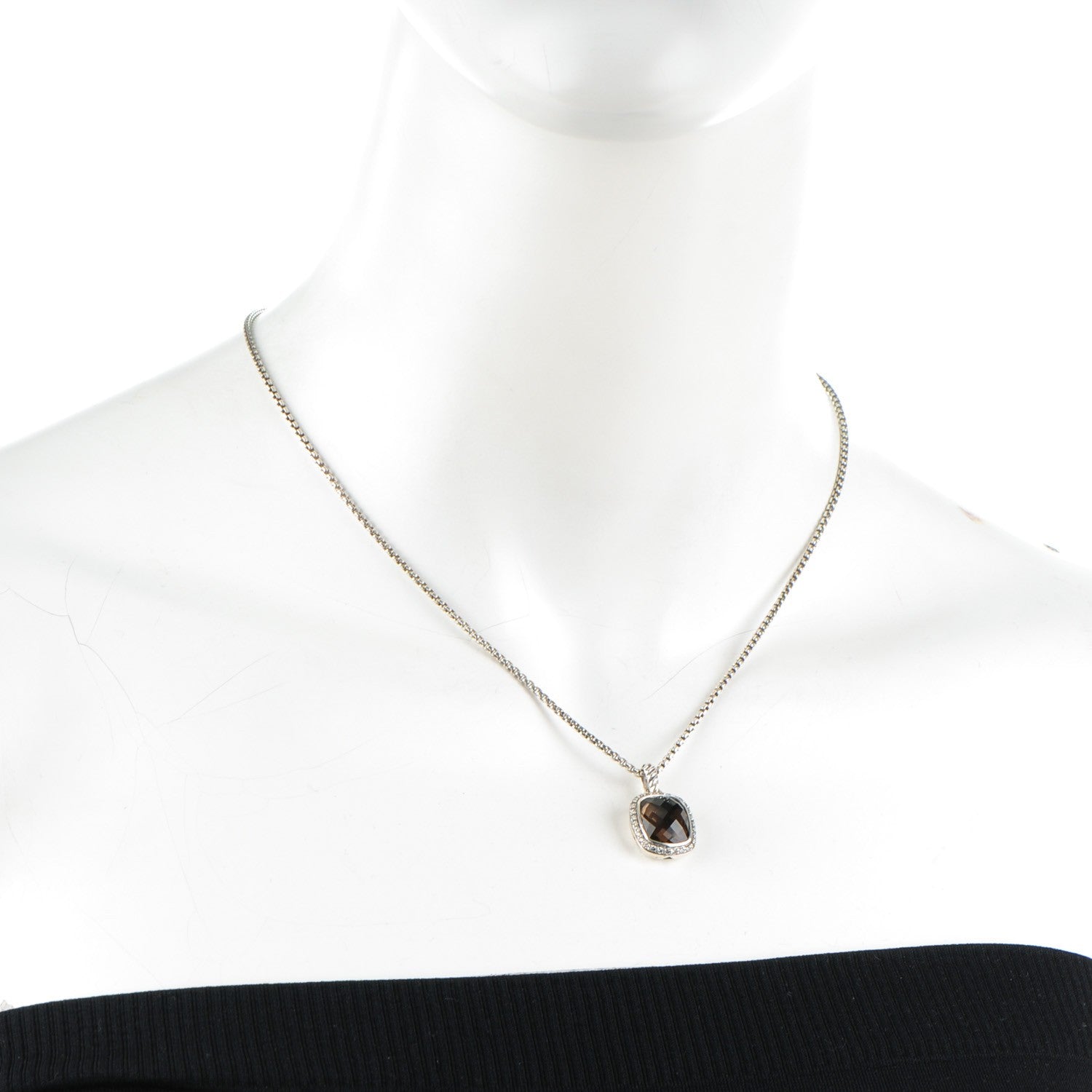 David Yurman Sterling Silver Pave Diamond Smoky Quartz 12mm Noblesse Pendant Necklace 2 of 4