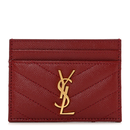 Saint Laurent Grain De Poudre Matelasse Chevron Monogram Credit Card Case Opyum Red 1 of 9