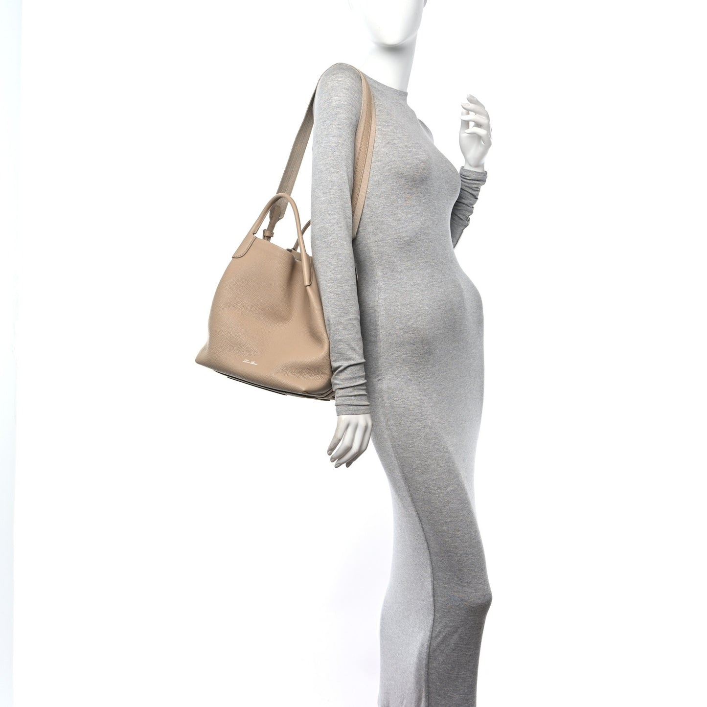 Grained Calfskin Large Bale Bag Light Mastic