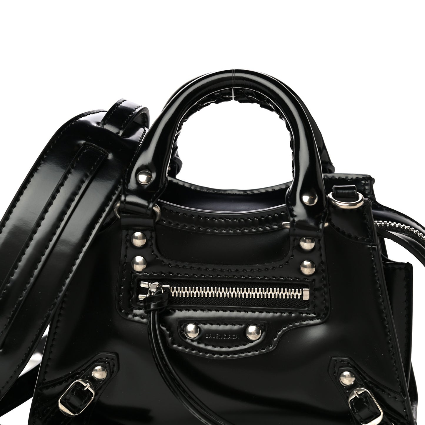Shiny Calfskin Neo Classic Hardware Nano City Crossbody Black