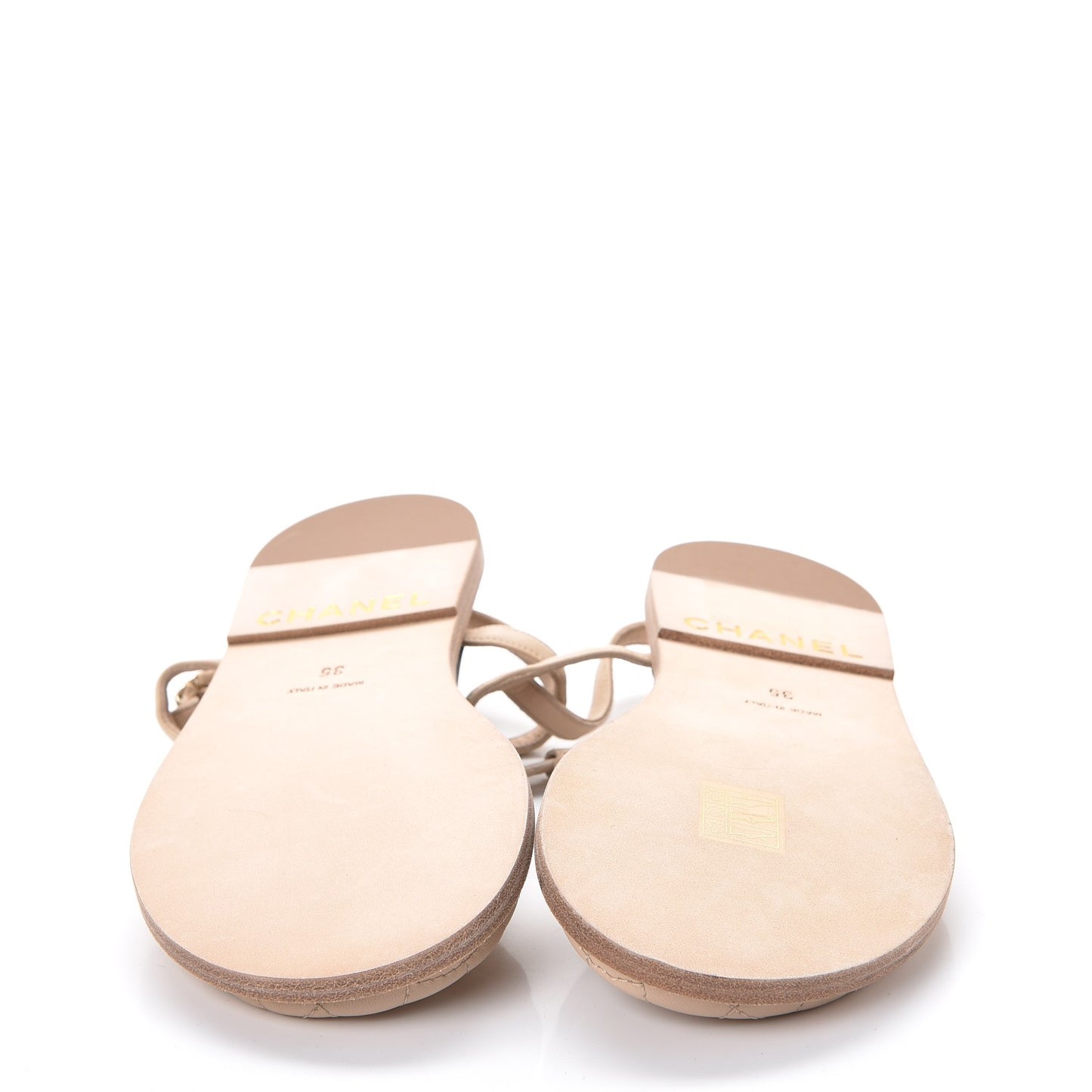 Lambskin CC Chain Thong Sandals 35 Beige