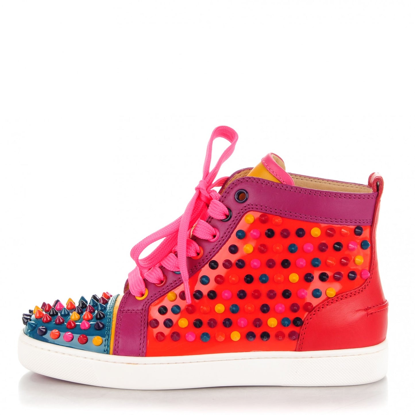 Patent Calf Spike Louis Flat Sneakers 36 Orange Multicolor