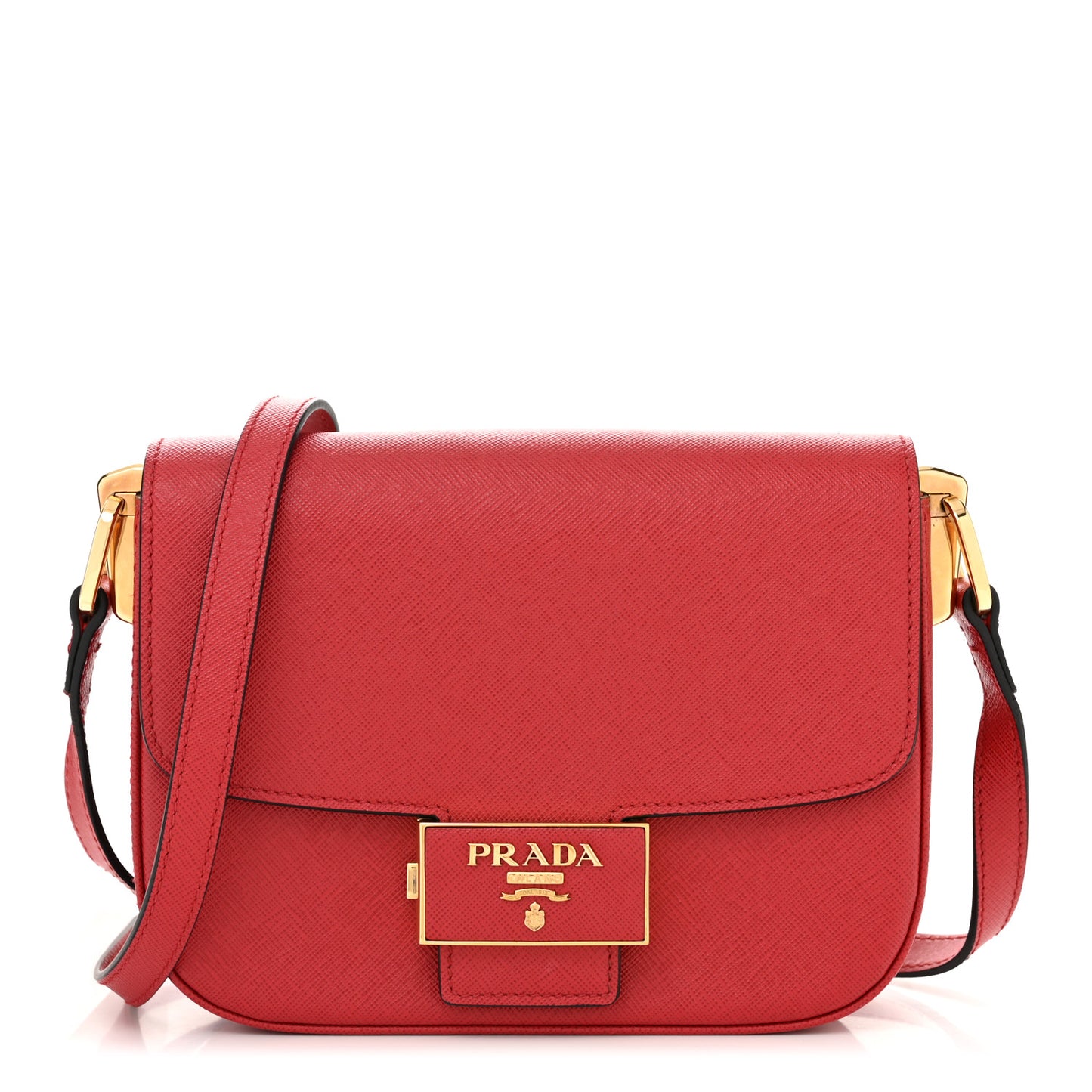 Saffiano Lux Embleme Flap Shoulder Bag Fuoco