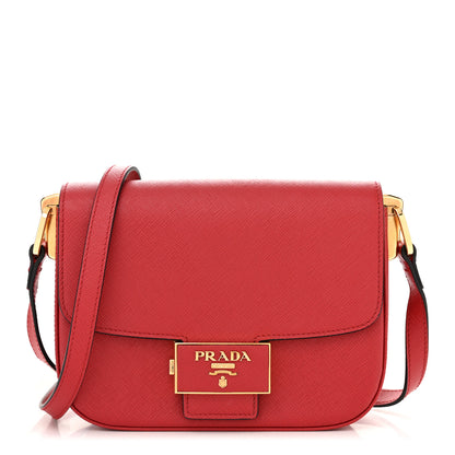 Prada Saffiano Lux Embleme Flap Shoulder Bag Fuoco 1 of 11