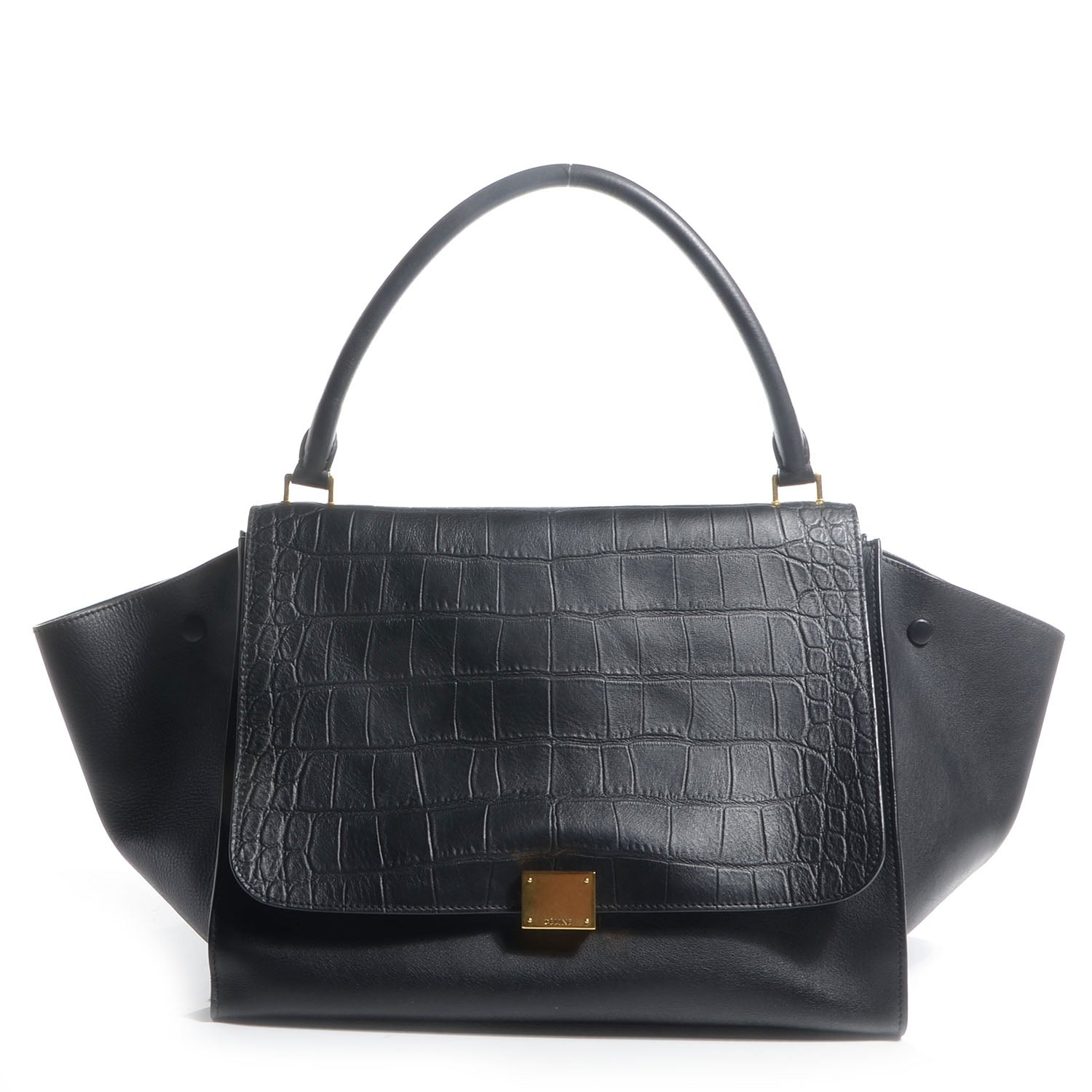 Celine Crocodile Embossed Large Trapeze Black 1 of 9