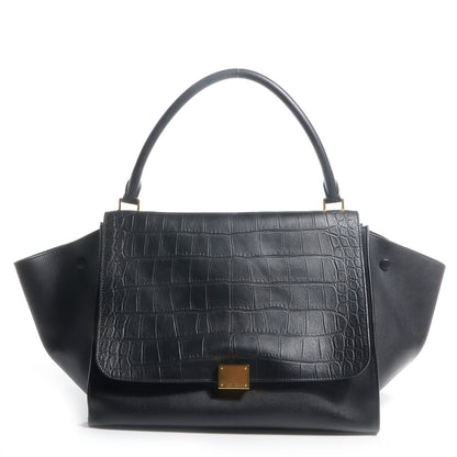 Celine Crocodile Embossed Large Trapeze Black 1 of 9