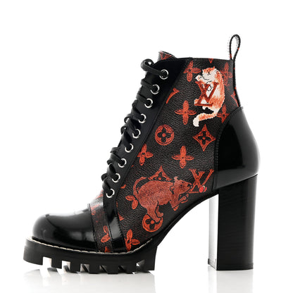 Louis Vuitton Patent Calfskin Catogram Star Trail Ankle Boots 38.5 Black Marron 1 of 10