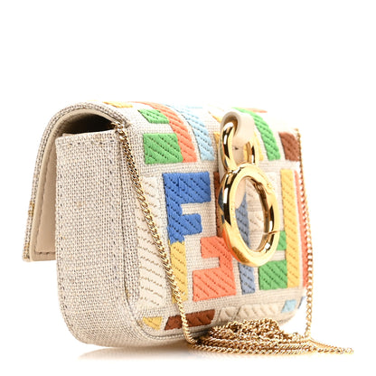 Fendi Kuban Canvas FF Embroidered Nano Baguette Charm Grezzo Multicolor 3 of 11