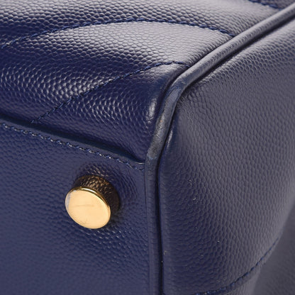 Saint Laurent Grain De Poudre Matelasse Chevron Monogram Shopping Bag Deep Marine 12 of 14