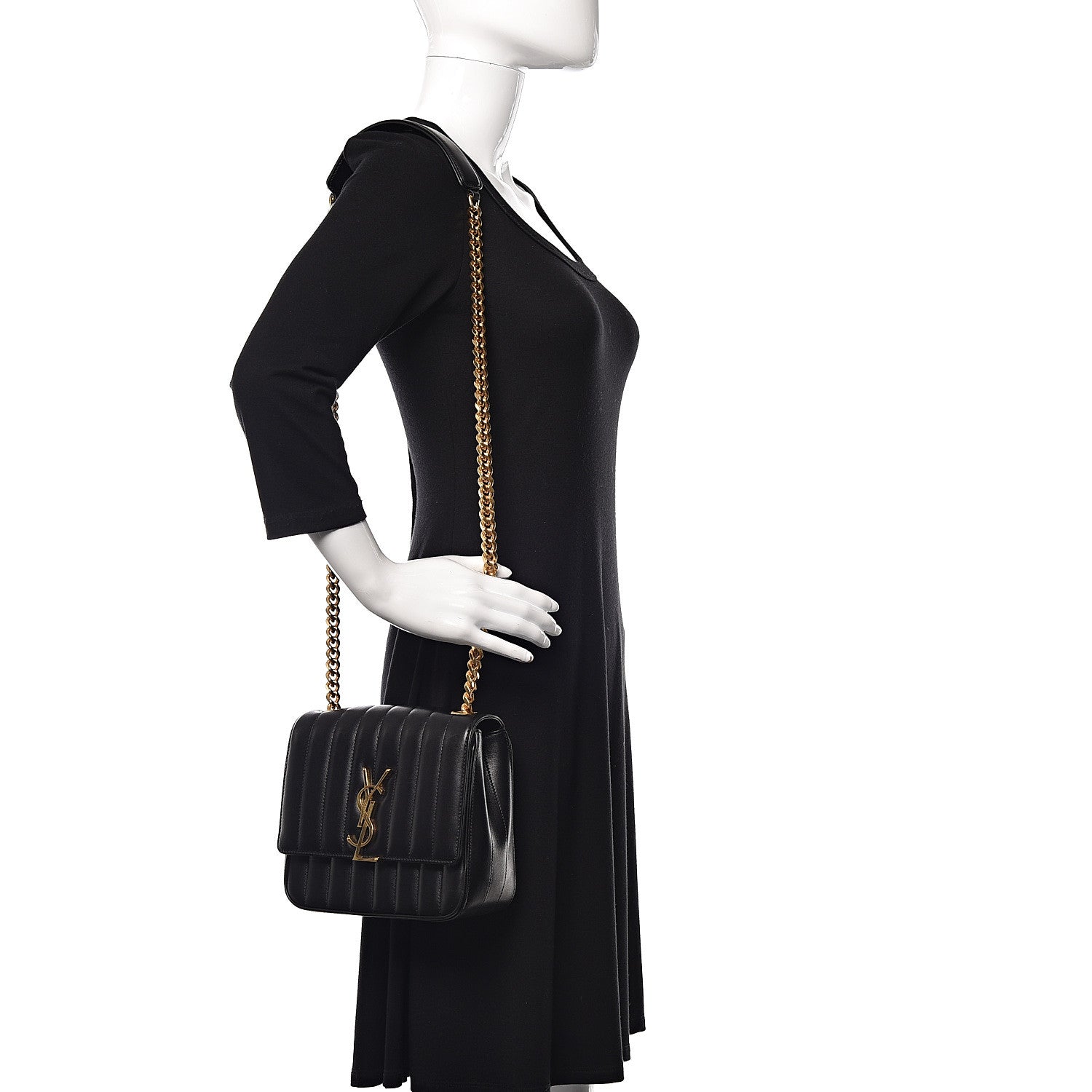 Saint Laurent Lambskin Matelasse Monogram Medium Vicky Chain Bag Black 2 of 10