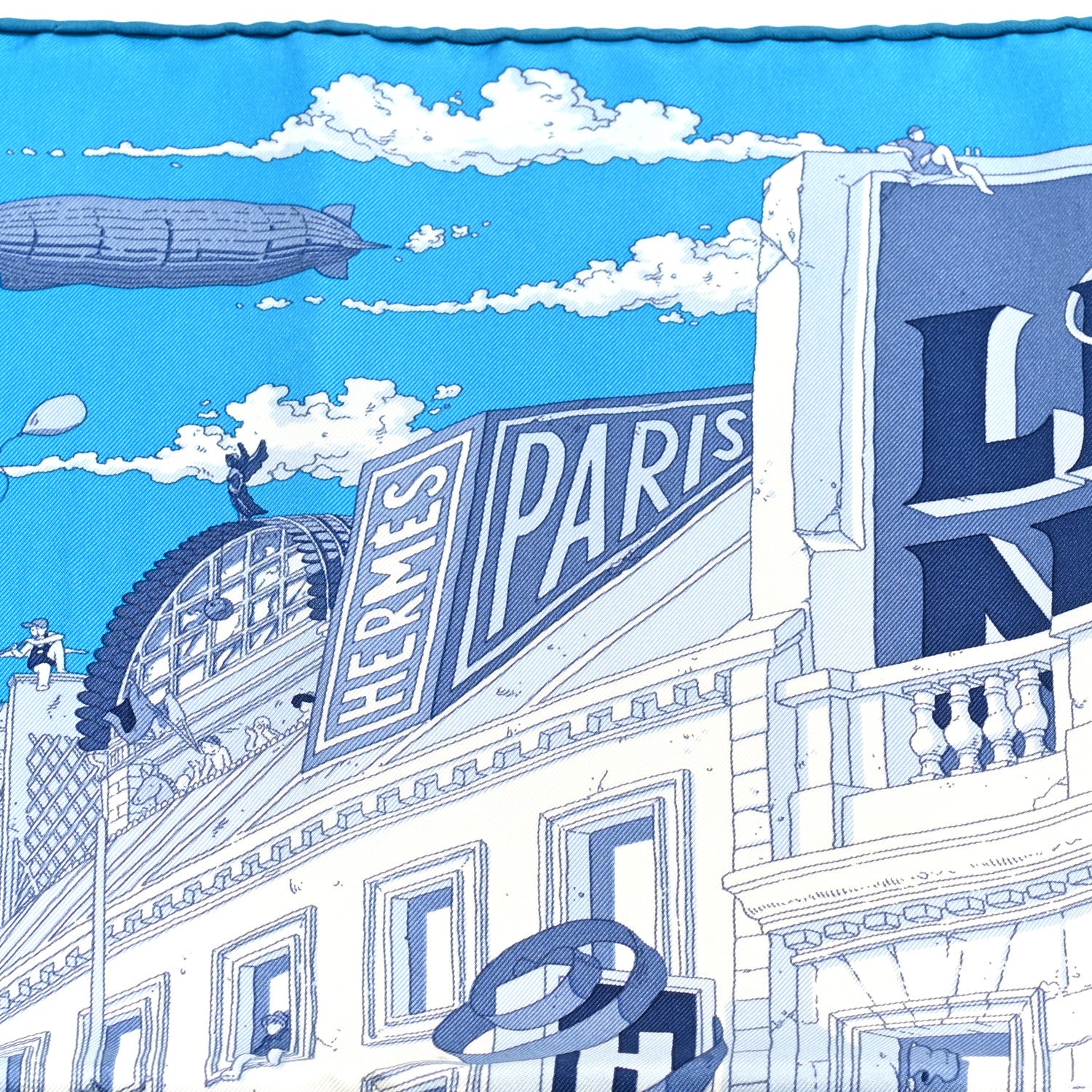 Hermes Silk Le Grand Prix du Faubourg Scarf 90 Bleu Azur Bleu Jean White 2 of 6