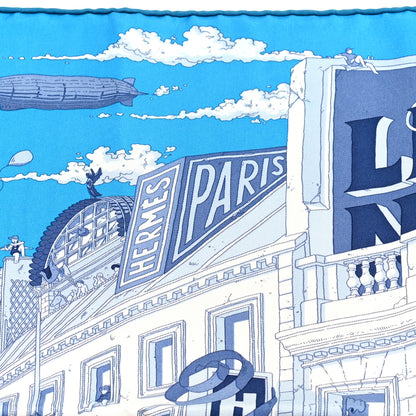 Hermes Silk Le Grand Prix du Faubourg Scarf 90 Bleu Azur Bleu Jean White 2 of 6